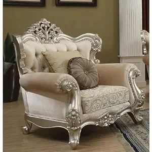 Natural Art & Craft Wooden Carved Teak Wood European-Style Luxury Single Seater Sofa ( Antique Finish )