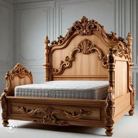 Natural Art & Crafts Latest Cupboard Designs Handmade Hand-Carved Teak Wood Modern Bed Luxury Stylish Bedroom for Elegant Bedroom Decor