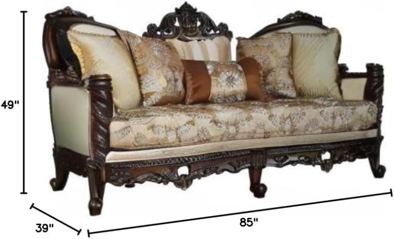 Natural Art & Craft Traditional European Hand Carved Teak Wood 3-Seater Sofa Elegant Wooden Living Room ( Brown ) - Image 2