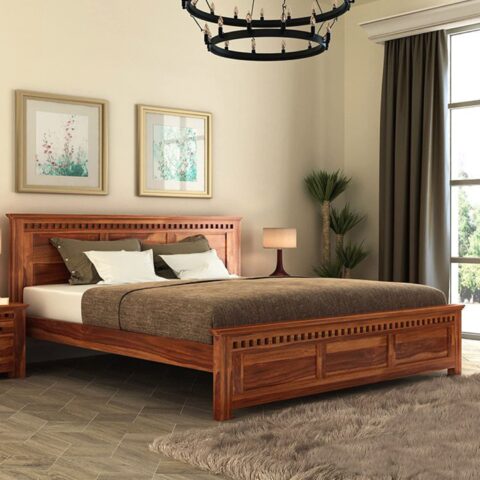 Natural Art & Crafts Aelina Handmade Teak Wood King Size Plain Bed for Bedroom, Hotel with 2 Bedside Tables