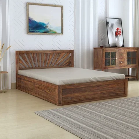 Natural Art & Crafts Accomplish Plain Design Handmade Teak Wood King Size Bed Luxurious Elegant Bedroom Decor ( Brown )