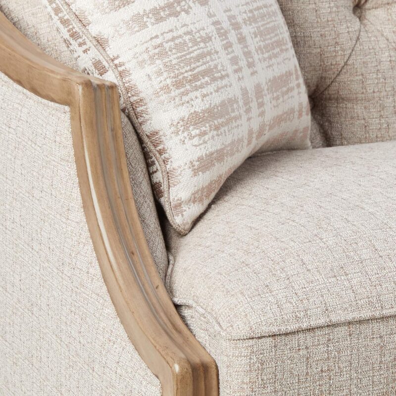 Natural Art & Craft Chelmsford Hand Carved Teak Wood 2-Seater Sofa Elegant Wooden Living Room ( Beige ) - Image 6