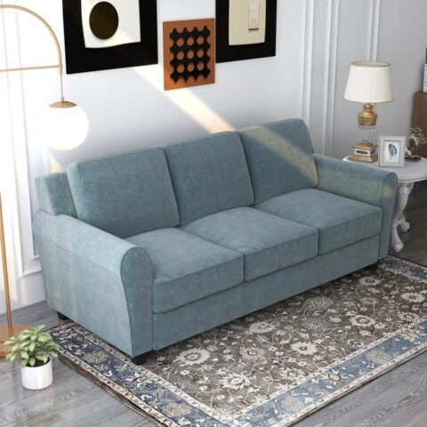Natural Art & Craft Luxe Velvet Modern 3-Seater Sofa Set Comfortable Button Tufted Chesterfield Design, Elegant ( Blue )