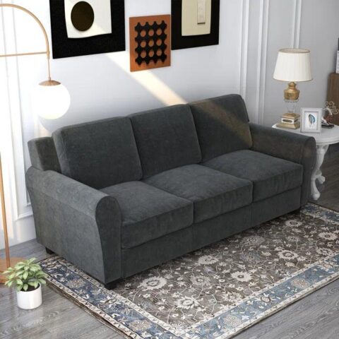 Natural Art & Craft Luxe Velvet Modern 3-Seater Sofa Set Comfortable Button Tufted Chesterfield Design, Elegant ( Grey )