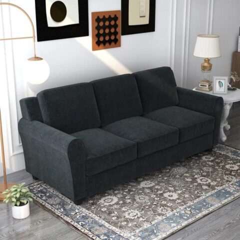 Natural Art & Craft Luxe Velvet Modern 3-Seater Sofa Set Comfortable Button Tufted Chesterfield Design, Elegant ( Black )
