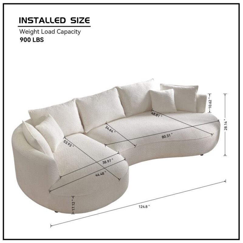 Natural Art & Craft Snowy Curved Luxurious Boucle Fabric 3 Seater Sofa with Soft Comfortable Cushions for Modern Living Room - Image 6