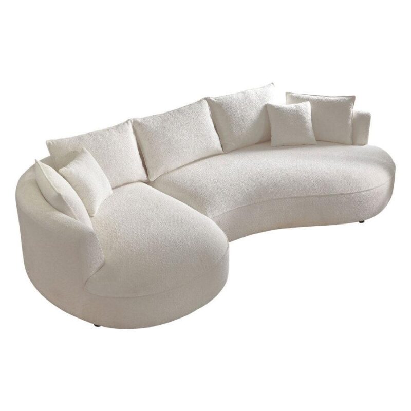 Natural Art & Craft Snowy Curved Luxurious Boucle Fabric 3 Seater Sofa with Soft Comfortable Cushions for Modern Living Room - Image 3