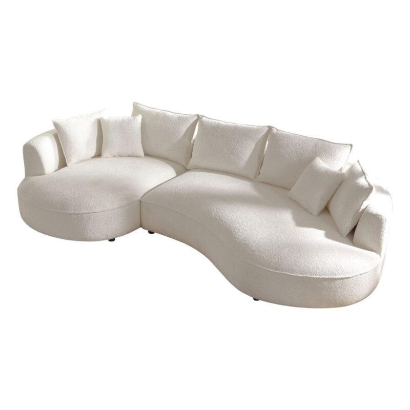 Natural Art & Craft Snowy Curved Luxurious Boucle Fabric 3 Seater Sofa with Soft Comfortable Cushions for Modern Living Room - Image 4