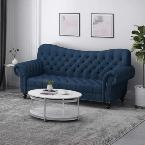 Natural Art & Craft Nathan Chesterfield Button Tufted 3 Seater Sofa Set ( Blue )