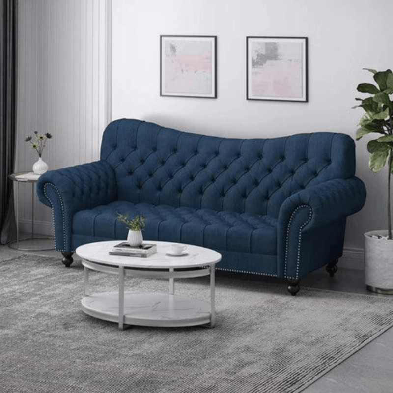 Natural Art & Craft Nathan Chesterfield Button Tufted 3 Seater Sofa Set ( Blue )
