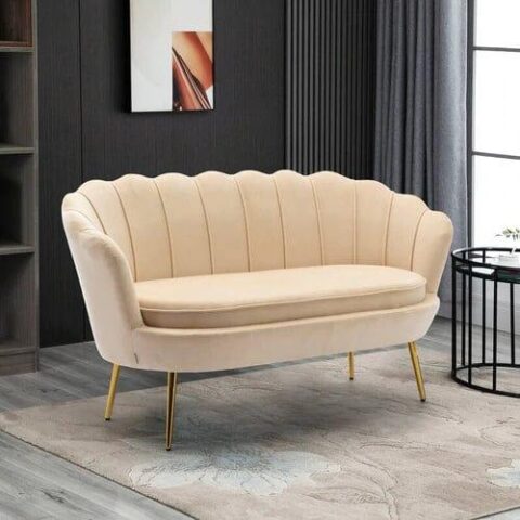 Natural Art & Craft Terciopelo Flared Arm Loveseat Modern Chaise Lounge ( Beige )