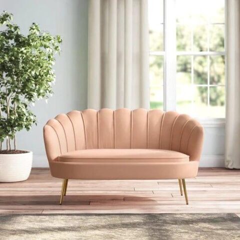 Natural Art & Craft Terciopelo Flared Arm Loveseat Modern Chaise Lounge ( Pink )