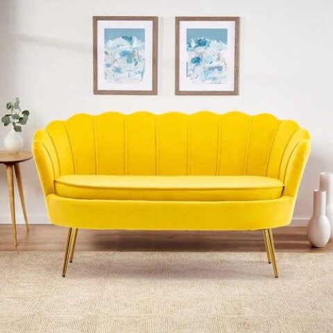 Natural Art & Craft Terciopelo Flared Arm Loveseat Modern Chaise Lounge ( Yellow )