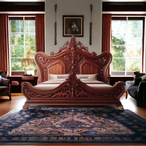 Natural Art & Crafts Glorious Hand Carved Teak Wood King Size Bed, Royal Look Luxury Traditional Bedroom ( Brown )