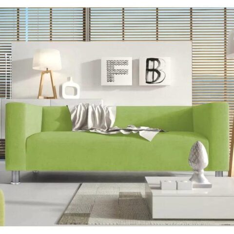 Natural Art & Craft Snazzy Style Teak Wood Velvet Fabric 3 Seater Modern Sofa With Metal Legs ( Green )
