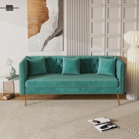 Natural Art & Craft Opulent Modern Sofa Elegant Velvet Seating 3 Seater Sofa Set ( Teal )
