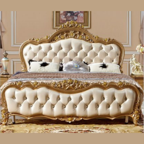 Natural Art & Crafts Curves And Carved Classic Teak Wood King Size Bed Handcrafted Luxury Bed Frame Elegant Carved Design