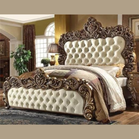 Natural Art & Crafts Lofty Teak Wood Maharaja King Size Bed Luxury Carved Design Bed Frame Elegant Traditional Bed Frame for Royal Bedroom