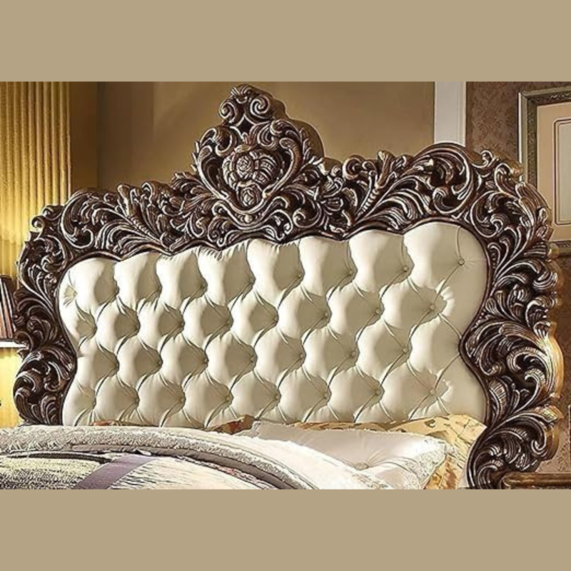 Natural Art & Crafts Lofty Teak Wood Maharaja King Size Bed Luxury Carved Design Bed Frame Elegant Traditional Bed Frame for Royal Bedroom - Image 2
