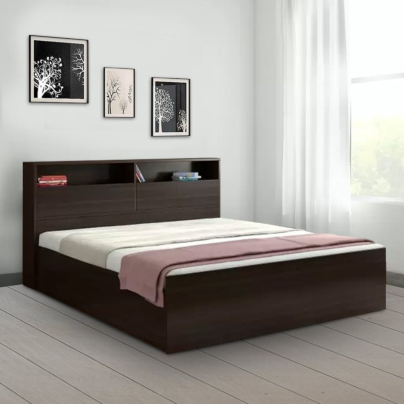 Natural Art & Crafts Oak Handmade Teak Wood King Size Plain Bed Luxurious Walnut Finish for Elegant Bedroom Decor