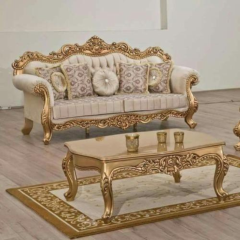 Natural Art & Craft Wooden Carved Teak Wood Antique Maharaja Sofa Set Handcrafted Luxury Living Room