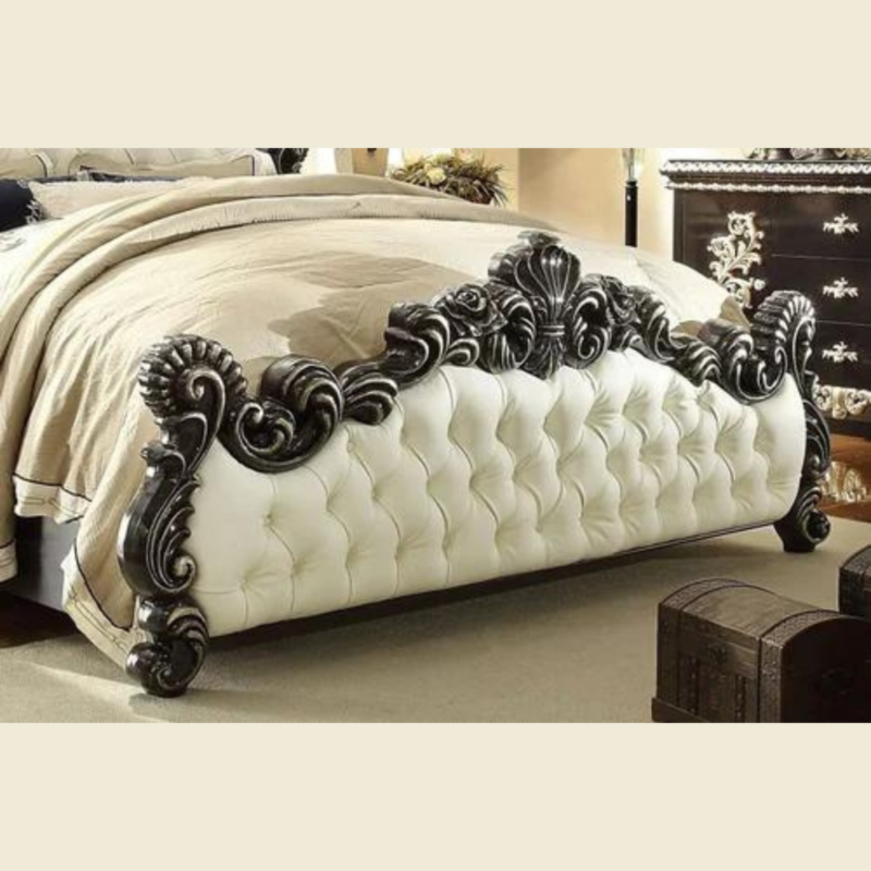 Natural Art & Crafts Royal Luxurious Hand Carved Teak Wood King Size Bed with Storage ( Golden ) - Image 2