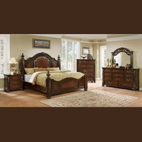 Natural Art & Crafts Verona European Style Hand Carved Teak Wood King Size Bed Furniture Set Luxury with Intricate Carvings for Elegant Bedroom