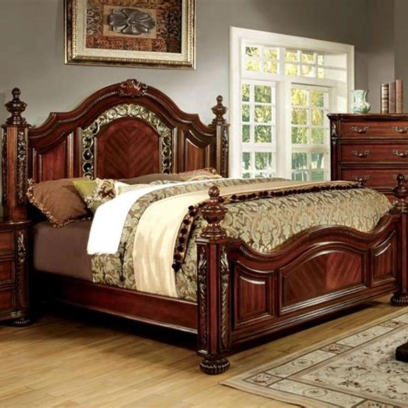 Natural Art & Crafts Verona European Style Hand Carved Teak Wood King Size Bed Furniture Set Luxury with Intricate Carvings for Elegant Bedroom - Image 2