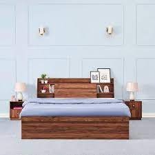Natural Art & Crafts Sewn Plain Design Handmade Teak Wood King Size Bed Luxurious Elegant Bedroom Decor with 2 Bedside Table