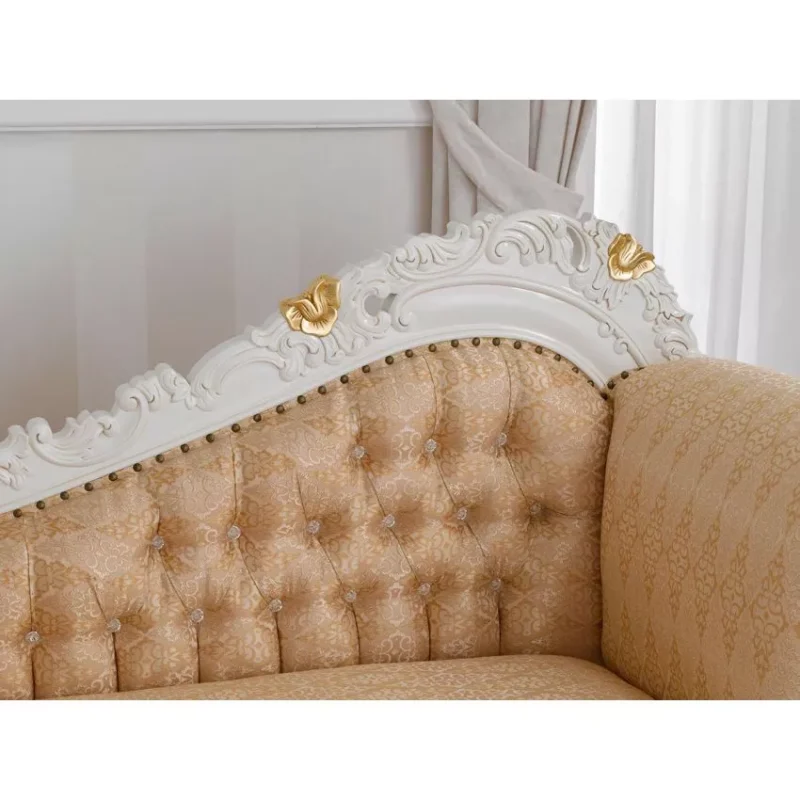 Natural Art & Craft Alejandra Hand Carved Teak Wood 3-Seater Chaise Longue Sofa Gold Leaf ( Ivory ) - Image 4