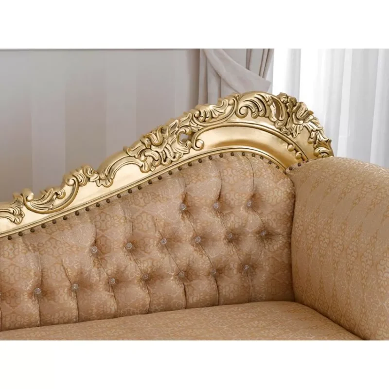Natural Art & Craft Alejandra Hand Carved Teak Wood 3-Seater Chaise Longue Sofa Golden Leaf - Image 4