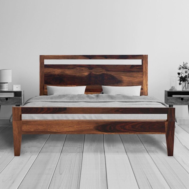 Natural Art & Crafts Lima Handmade Teak Wood King Size Plain Bed with 2 Bedside Tables Rustic Bedroom Furniture Set for Hotel Quality Luxury - Image 4