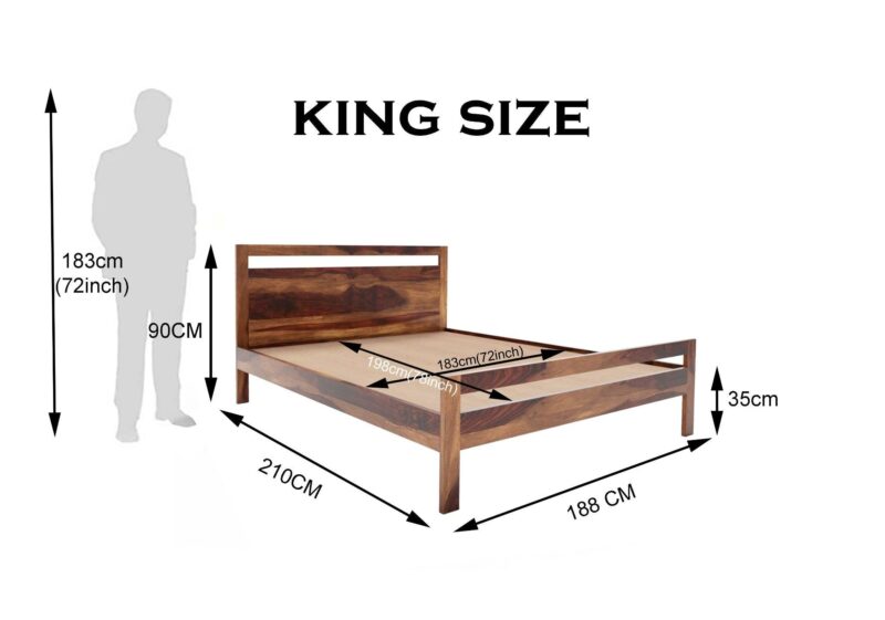 Natural Art & Crafts Lima Handmade Teak Wood King Size Plain Bed with 2 Bedside Tables Rustic Bedroom Furniture Set for Hotel Quality Luxury - Image 2