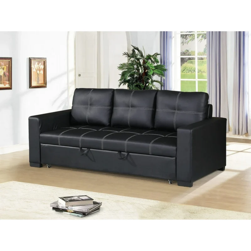 Natural Art & Craft Modern Handmade Leatherette Sofa Cum Bed Convertible, Multi-Functional, and Space-Saving Sleeper Sofa for Living Room - Image 2