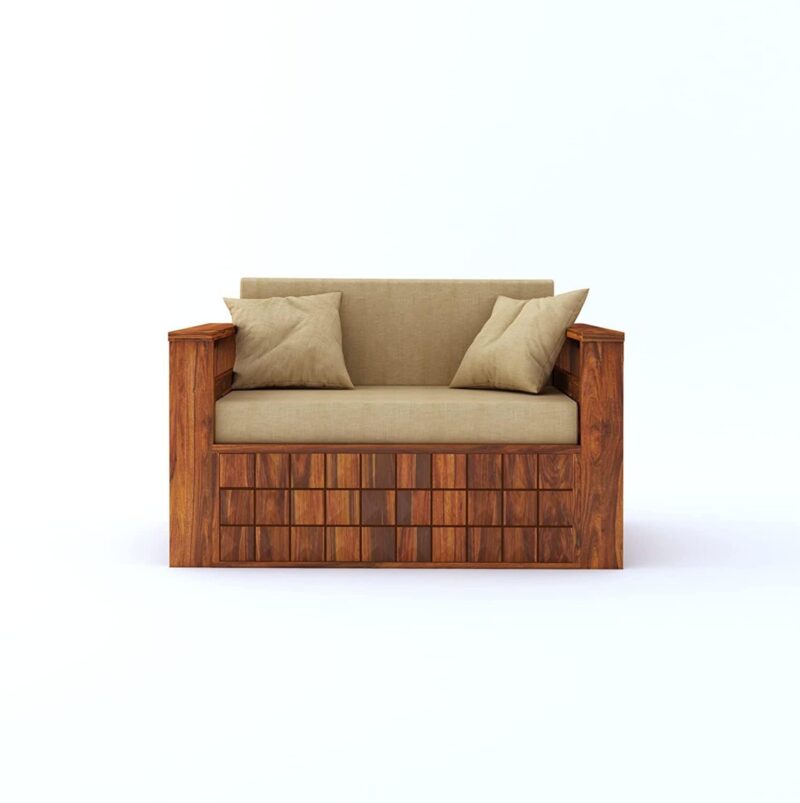 Natural Art & Craft Slope Handmade Teak Wood 2 Seater Sofa Cum Bed Rustic Convertible Wooden Sofa Bed for Living Room ( Honey Finish ) - Image 2