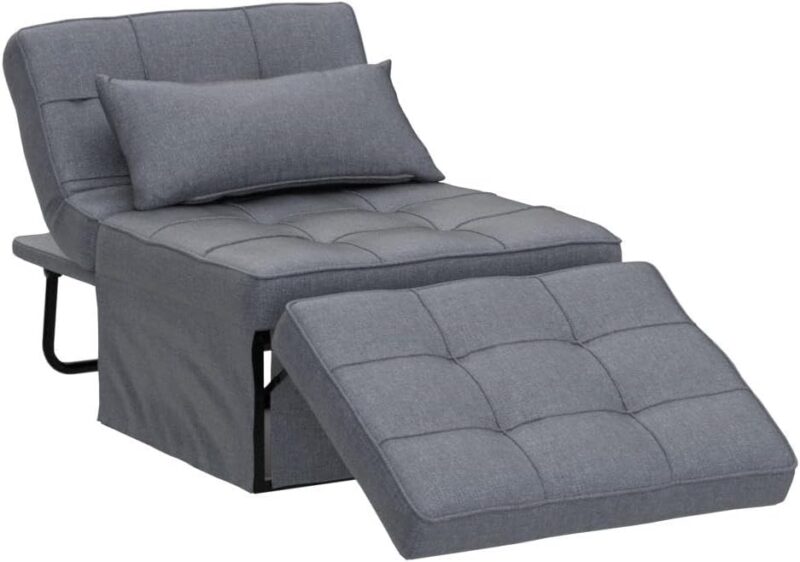 Natural Art & Crafts Modern Convertible Ottoman Teak Wood & Metal Frame with Adjustable Backrest Breathable Linen Upholstery Multi-Function Folding Sofa Cum Bed - Image 5