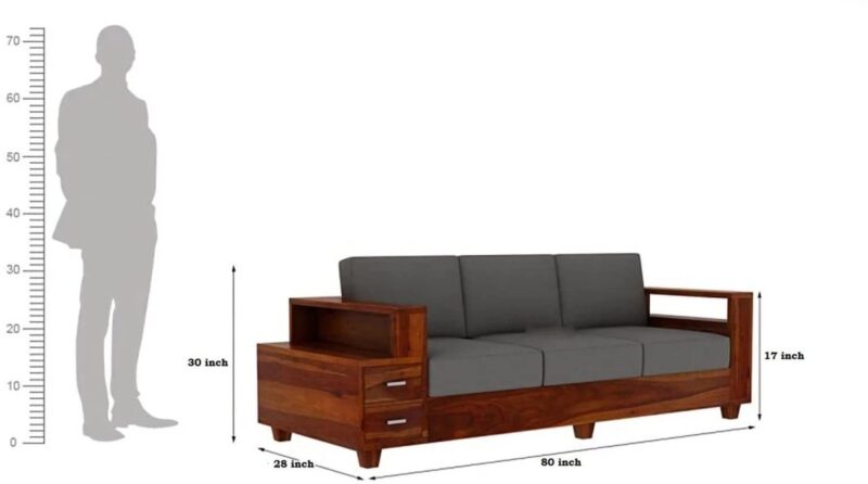 Natural Art & Craft Dyke Teak Wood 3 Seater Sofa Cum Bed with Upholstered Back, Storage Convertible Sofa Bed for Living Room, Space-Saving - Image 2