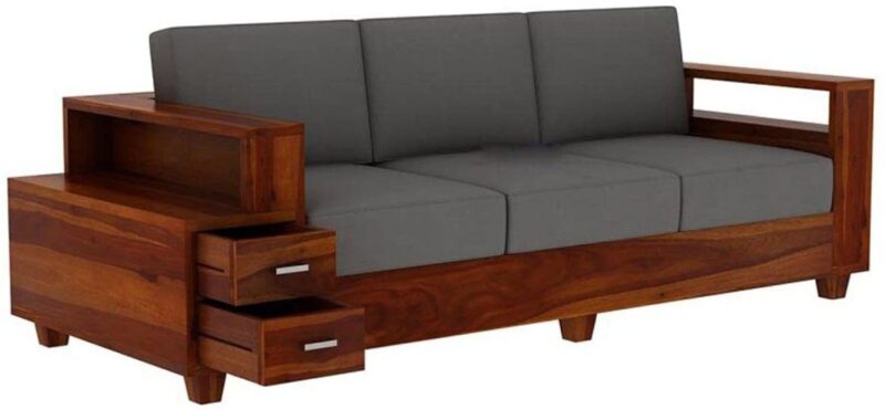 Natural Art & Craft Dyke Teak Wood 3 Seater Sofa Cum Bed with Upholstered Back, Storage Convertible Sofa Bed for Living Room, Space-Saving - Image 3
