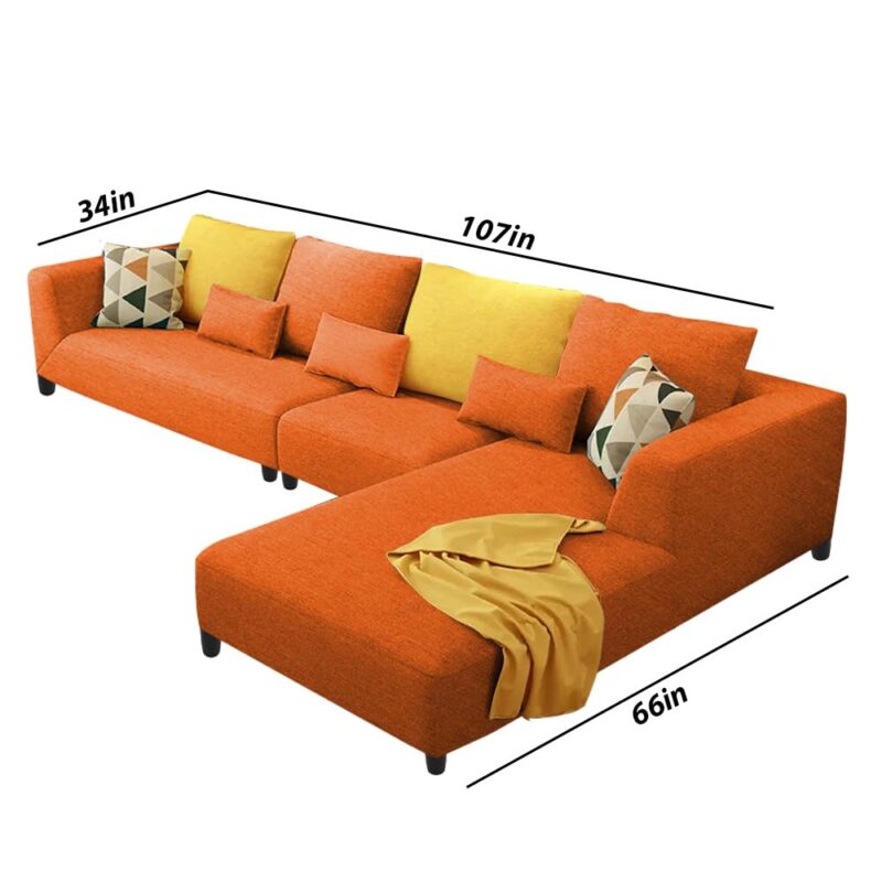 Natural Art & Craft Minta  Handmade Teak Wood 9 Seater L-Shaped Sectional Sofa for Living Room ( Orange ) - Image 4