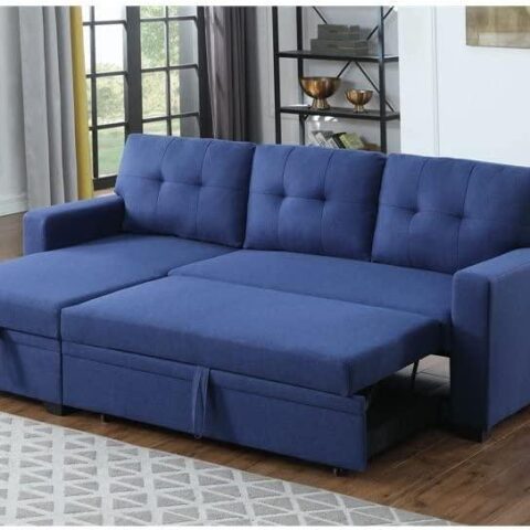 Natural Art & Craft L-Shape Sectional Sleeper Sofa Cum Bed 5 Seater Convertible Sofa with Storage, Modern Upholstered Fabric Couch for Living Room