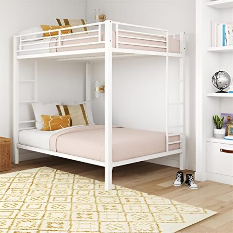 Natural Art & Crafts Bush Heavy-Duty Solid Wood Twin Over Twin Bunk Bed Sturdy & Safe Kids Space-Saving Design ( White )