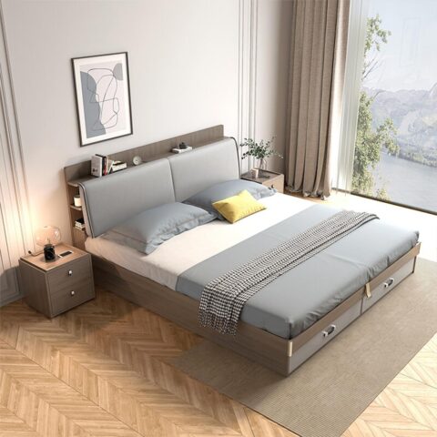 Natural Art & Crafts Tivoli Generous Premium Teak Wood Hydraulic Storage King Size Bed Modern Space Saving Design with Elegant Finish with 2 Drawers