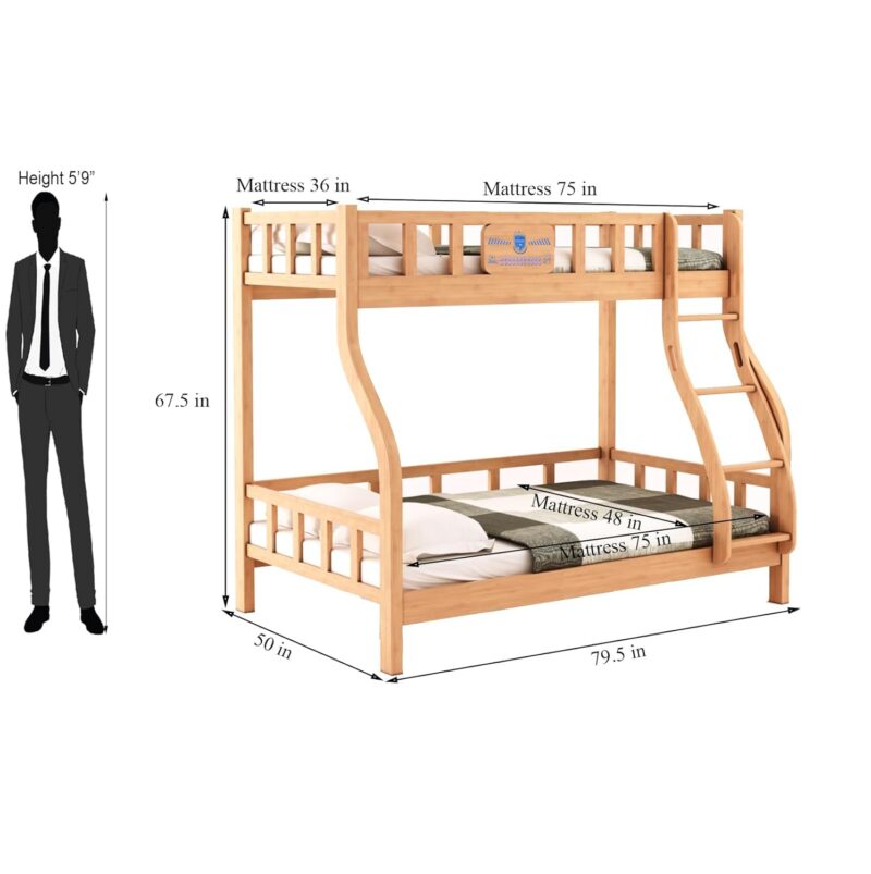 Natural Art & Crafts Wilds Handmade Teak Wood Bunk Bed with Ladder Sturdy and Durable Twin Over Twin Eco-Friendly Bunk Bed for Kids - Image 6