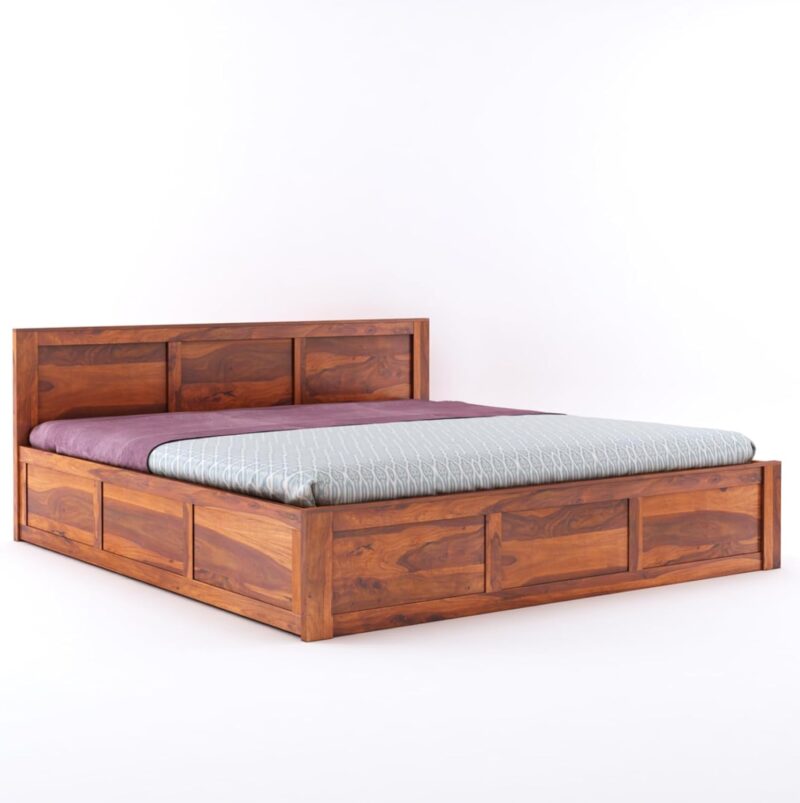 Natural Art & Crafts Boscage Handmade Premium Teak Wood Hydraulic Storage King Size Bed Modern Space Saving Design with Elegant Finish with 2 Bedside Table - Image 3