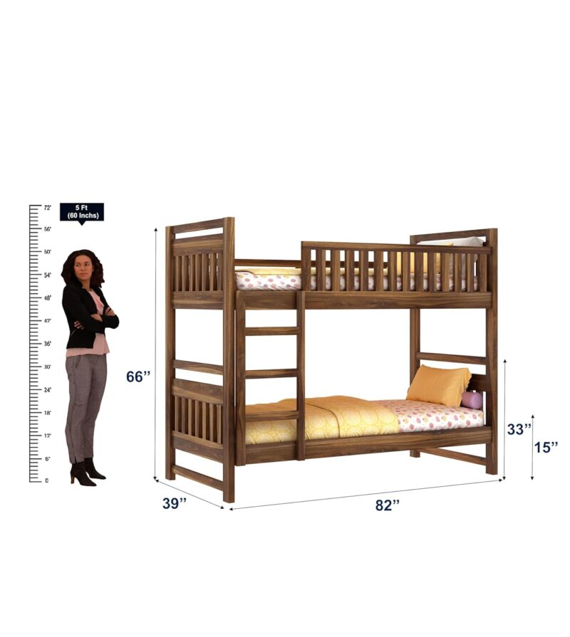 Natural Art & Crafts Swift Handmade Teak Wood Bunk Bed with Ladder Sturdy, Eco-Friendly, Space-Saving - Image 4