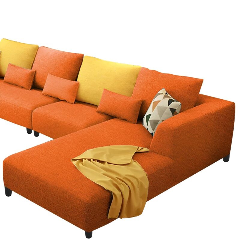 Natural Art & Craft Minta  Handmade Teak Wood 9 Seater L-Shaped Sectional Sofa for Living Room ( Orange ) - Image 2