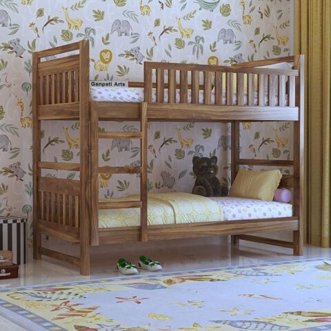 Natural Art & Crafts Swift Handmade Teak Wood Bunk Bed with Ladder Sturdy, Eco-Friendly, Space-Saving
