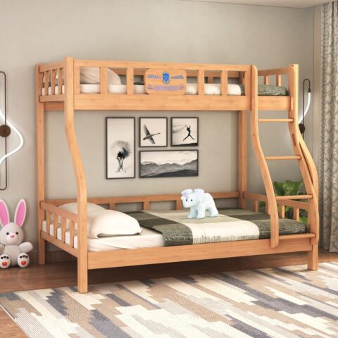 Natural Art & Crafts Wilds Handmade Teak Wood Bunk Bed with Ladder Sturdy and Durable Twin Over Twin Eco-Friendly Bunk Bed for Kids