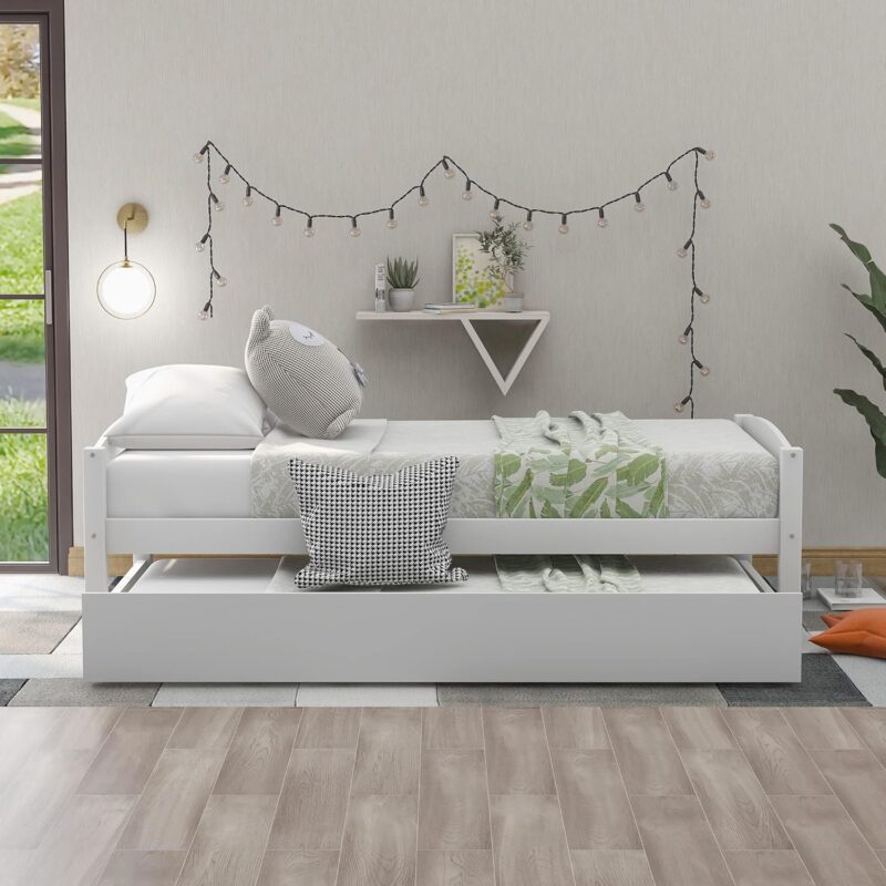 Natural Art & Craft Rollers Sofa Cum Bed Multi-Functional Convertible Sofa Bed with Wooden Frame, Space-Saving Design for Living Room (White) - Image 2