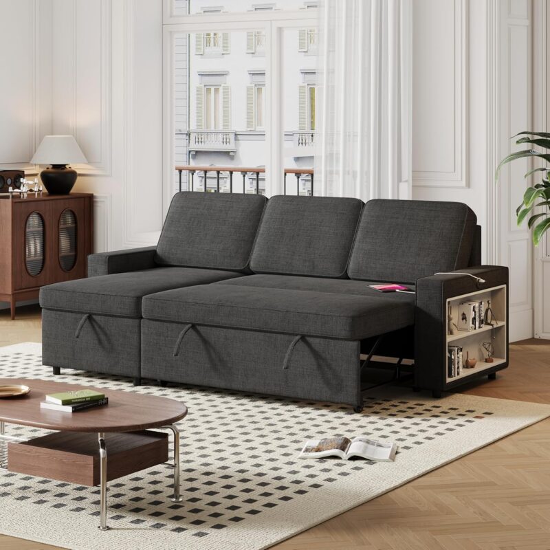 Natural Art & Craft Sectional L-Shape Sofa with 2 Storage Racks Modern Convertible Modular Sofa for Living Room, Space-Saving - Image 5
